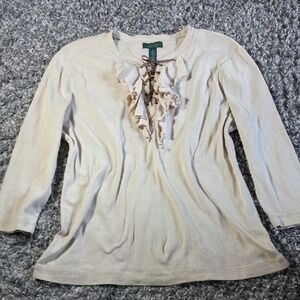 Ralph Lauren Cream Ruffled Blouse Size XL